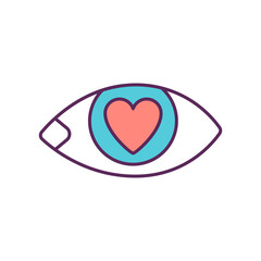 Love at first sight RGB color icon. First impression. See attractive and alluring things. Buying things to impress people. Consumerism. Isolated vector illustration. Simple filled line drawing