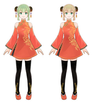 チャイナ服の女の子の立ち絵イラスト Stock イラスト Adobe Stock