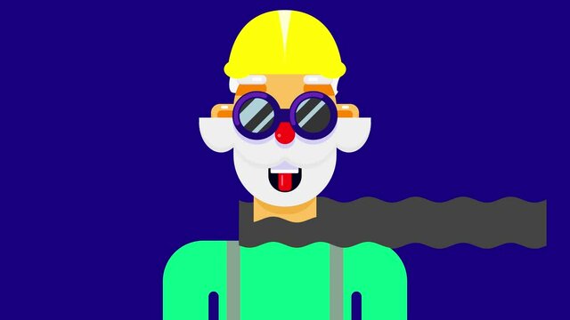 Construction worker with sun glasses, helmet and scarf seamless loop animation motion graphics