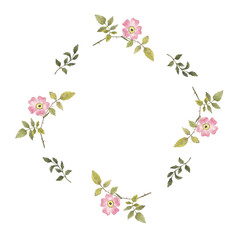 Watercolor round frame of flowers. Watercolor fabric. Use for design wedding, invitations, birthdays