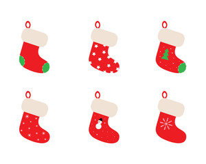 Set of the cute red Christmas stockings