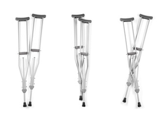 Set with axillary crutches on white background