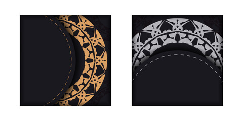 Black greeting card with brown indian ornament