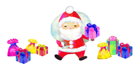 クリスマス　水彩　プレゼント　サンタクロース