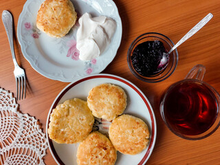 Breakfast table with sour cream