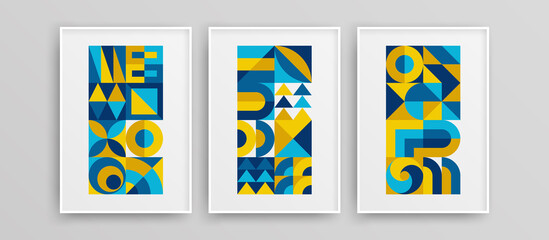 Fresh bright flat shapes design vector layout collection. Multicolored isolated home art concept set.