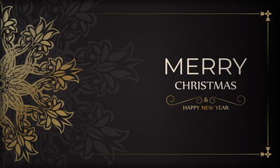 Black happy new year brochure with luxury gold pattern