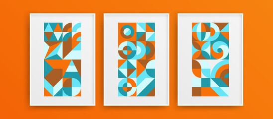 Colorful amazing geometric shapes vector design template composition. Trendy unique mural art artwork collection.