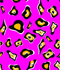 Fototapeta premium Abstract Hand Drawing Large Geometric Evil Eye Bead Shaped Leopard Skin Seamless Vector Pattern Isolated Royal Blue Background