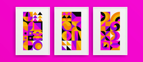 Minimalistic abstract bauhaus geometric vector design artwork set. Simple vivid mural art illustration bundle.