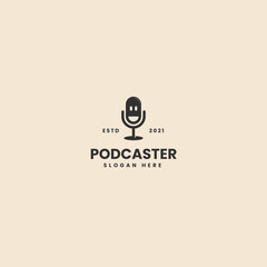 hipster vintage podcast logo with the smile character logo template