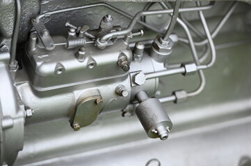 The restored injection pump of a historical diesel tractor on a farmers fair in Mühlengeez-Germany.