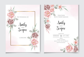 Fototapeta na wymiar Romantic watercolor floral wedding invitation card set