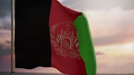 Afganistan flag waving against stormy clouds slow motion animation.