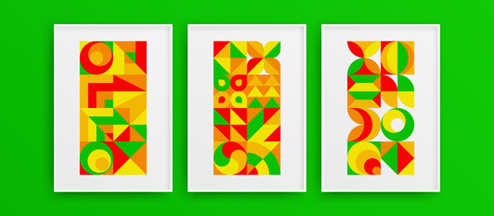 Trendy colorful geometric shapes design vector concept bundle. Minimalistic simple mural decor template collection.