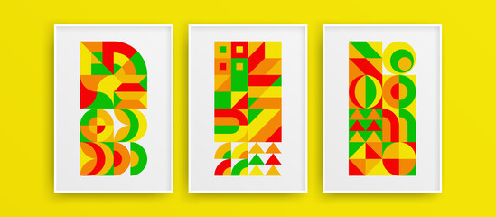 Abstract creative flat shapes vector design illustration set. Unique colorful wall art concept collection.