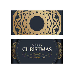 Brochure Merry Christmas and Happy New Year in dark blue with vintage gold pattern