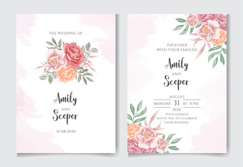 Romantic watercolor floral wedding invitation card set