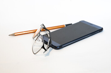 smartphone pencil and glasses