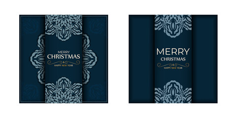 Brochure merry christmas dark blue color with abstract blue pattern