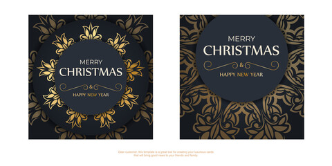 Brochure merry christmas dark blue color with abstract gold ornament