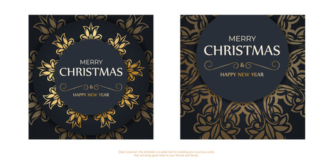 Fototapeta premium Brochure merry christmas dark blue color with abstract gold ornament