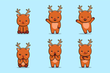 Cute deer illustration set with various activities and expressions