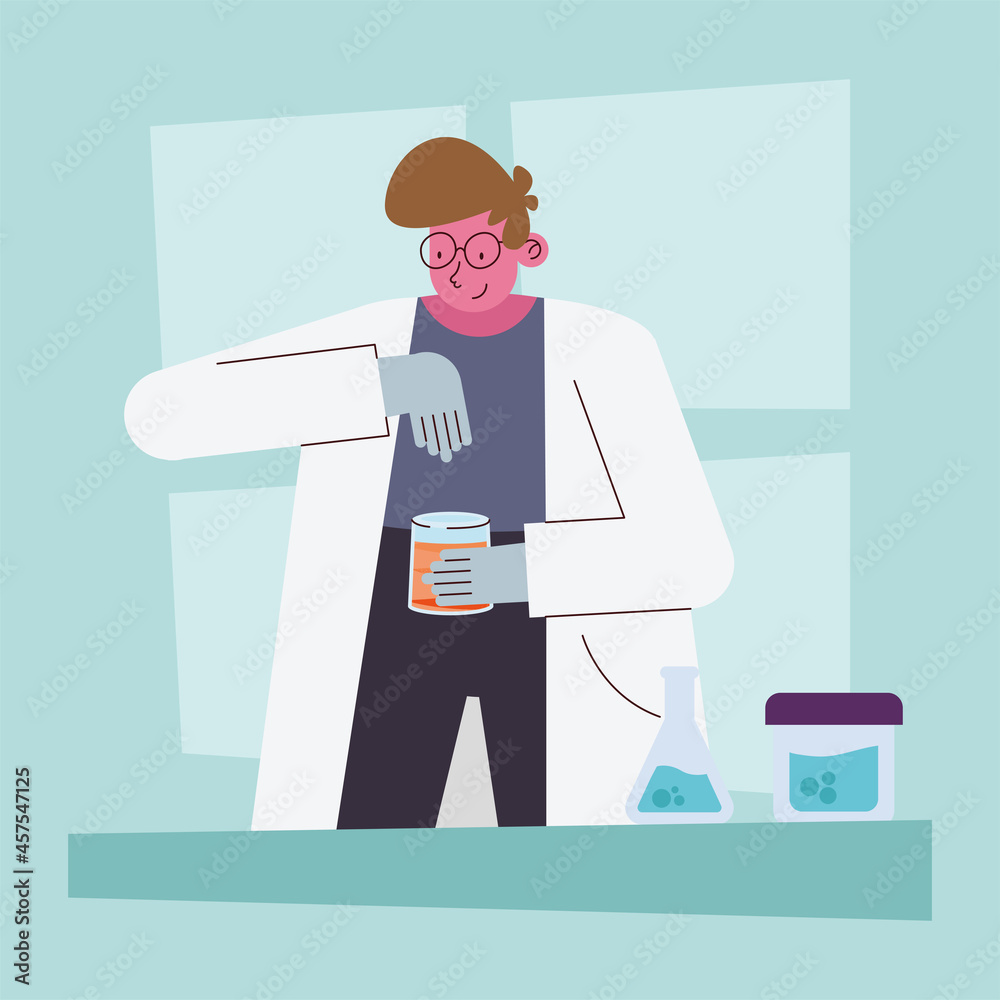 Wall mural man scientist with flasks