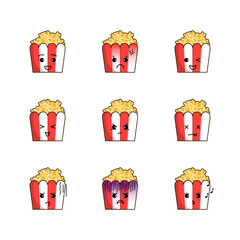 Cute popcorn illustration set with various expressions