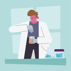 man scientist with flasks