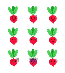 Cute radish illustration set with various expressions