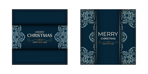 Brochure merry christmas dark blue with winter blue ornament