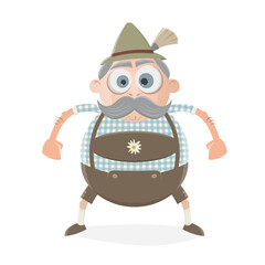 funny cartoon illustration of a bavarian man with mustache and hat