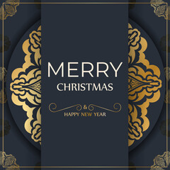 Brochure merry christmas dark blue with winter gold pattern