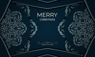 Dark blue happy new year brochure with abstract blue pattern