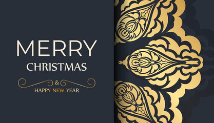 Dark blue happy new year brochure with abstract gold pattern