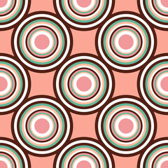 seamless pattern coral large striped pink, mint, chocolate circles