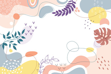 Design banner frame background .Colorful poster background vector illustration.Exotic plants, branches,art print for beauty, fashion and natural products,wellness, wedding and event.