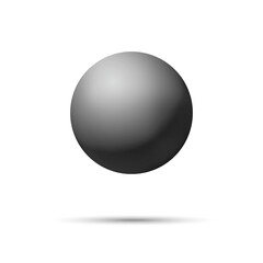 Glass black ball or precious pearl. Glossy realistic ball, 3D abstract vector illustration highlighted on a white background. Big metal bubble with shadow