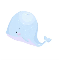 Fotobehang Leuke grappige babywalvis in een schattige stijl, kan worden gebruikt voor het afdrukken van baby-t-shirts, mode-printontwerp, kinderkleding, baby shower viering groet en uitnodigingskaart, cartoon voor baby pyjama& 39 s, t-shirts © Elena Burchenkova