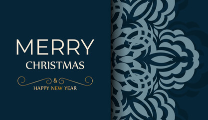 Dark blue happy new year flyer with abstract blue ornament