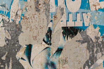 Torn street billboard, grunge texture background, ripped paper.