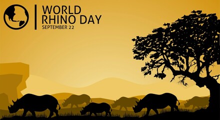 World Rhino Day theme silhouette illustration. Vector illustration. Suitable for Poster, Banners, campaign and greeting card.  © YB14