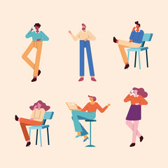 women and men with planned icons