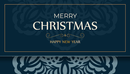 Dark blue happy new year flyer with winter blue ornament