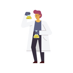 woman scientist with flasks