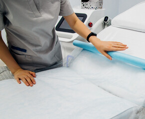 Preparation of the workplace before the laser hair removal procedure. Skin care, cosmetic...