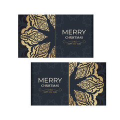Dark blue merry christmas flyer with luxury gold pattern