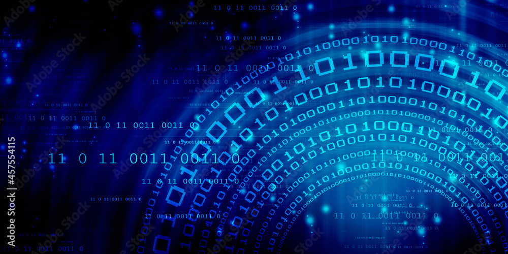 Poster 2d illustration abstract digital binary data on computer screen