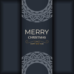 Festive Brochure Happy New Year in dark blue color with abstract blue pattern
